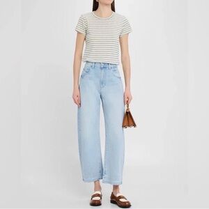 PAIGE Arellia Wide Undone Hem High Waist Ankle Barrel Jeans Light Wash New 27